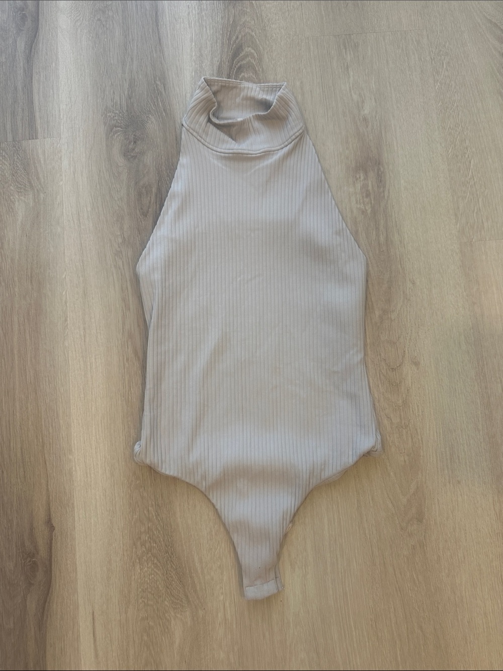 Victoria,s Secret Ribbed Sleeveless One-Piece Bodysuit in Light Gray